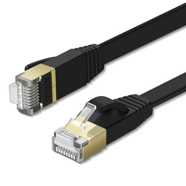 Flat Wire High Speed 10 Gbps 600MHz CAT7 Connector LAN Network Gigabit Internet Wire Patch Cord with Professional S/STP Gold Plated Premium Shielded Twisted Pair TNP CAT 7 Flat Ethernet Cable 50ft 